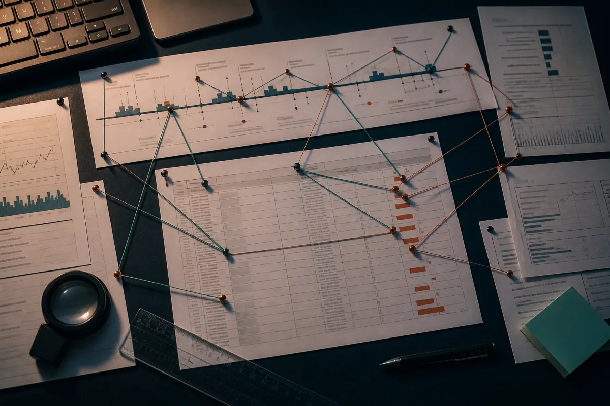 Trading records connected across an investigative transaction timeline